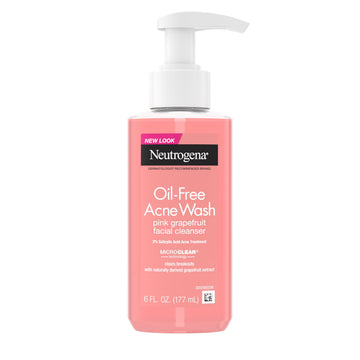 Neutrogena Oil-Free Pink Grapefruit Acne Face Wash, Vitamin C & Salicylic Acid Cleanser, Daily Acne Treatment For Face, Blemish & Blackhead Clearing Facial Cleanser, 6 fl. oz