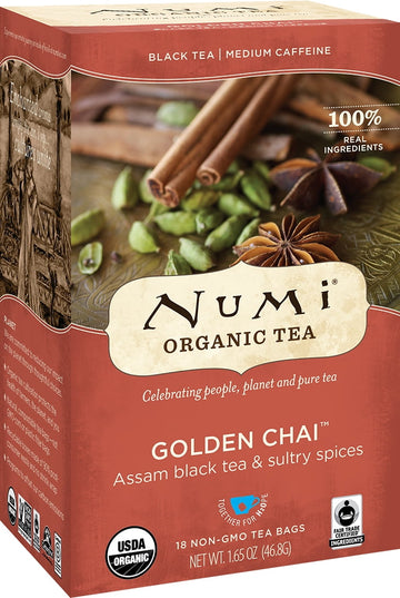 Numi Organic Tea, Golden Chai, Tea Bags, 18 Ct