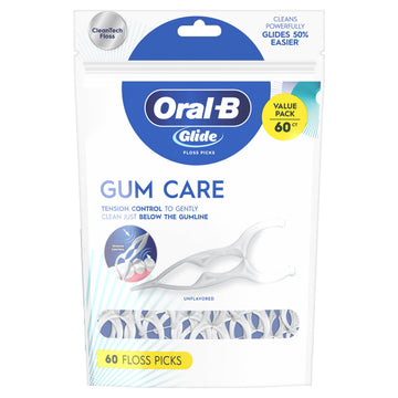 Oral-B Floss, Glide Gum Care Dental Floss Picks, Good for Back Teeth, 60 Picks