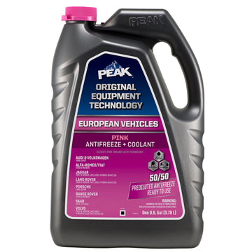 PEAK Original Equipment Technology European Vehicles Pink, 50/50 Prediluted Antifreeze & Coolant, 1 gal