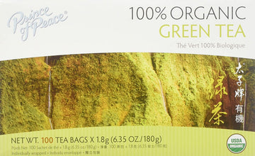Prince of Peace Organic Green Tea, 100 Tea Bags  100% Organic Green Tea  Unsweetened Green Tea  Lower Caffeine