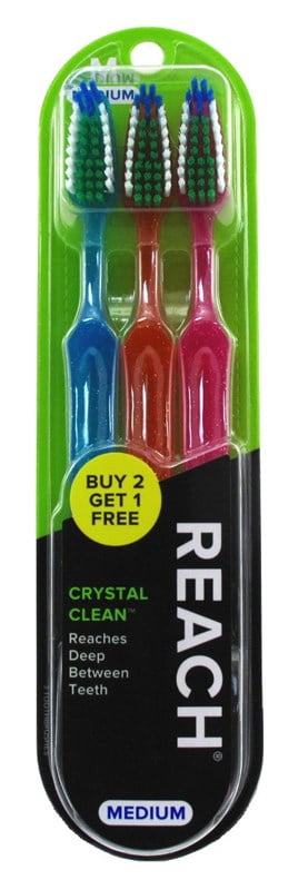 Reach Toothbrush Crystal Clean Medium B2G1, 3 Count Assorted Color, 1 Ea