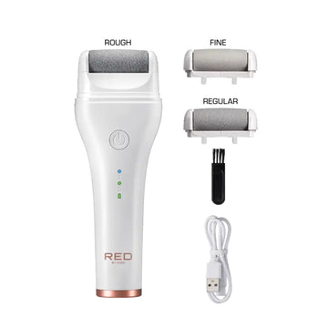 Red by Kiss Cordless Foot Callus Remover, Long and Curved Roller Head Stone, Wet & Dry Dual Purpose, Up to 2 hr Runtime, Easy & Portable, 3 Roller Heads & 2 Speed Setting
