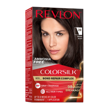 Revlon ColorSilk Permanent Hair Color, Bond Repair Complex, 20 Brown Black, 1 pack
