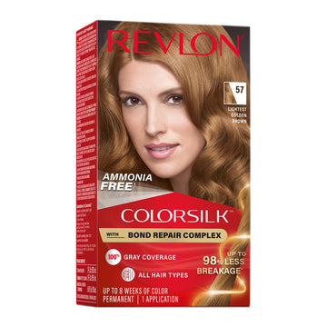Revlon ColorSilk Permanent Hair Color, Bond Repair Complex, 57 Lightest Golden Brown, 1 pack