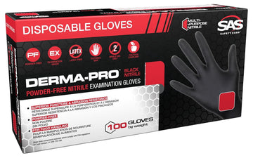 Derma-Pro DERMA-PRO Disposable Rubber Gloves - Black Nitrile - Powder-Free - Size:  Xtra-Large, 100/box, sold by box