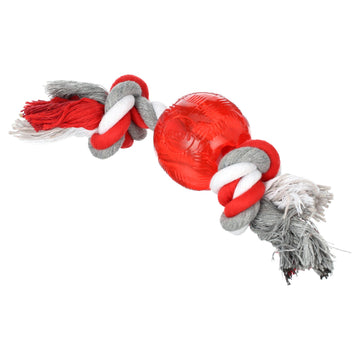 SPOT Play Strong Rubber Dog Ball Toys with Rope, 2.25in, Red