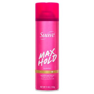 Suave Max Hold Aerosol Hairspray, Long-Lasting Strong Hold, All Hair Types, Scented, 11 oz