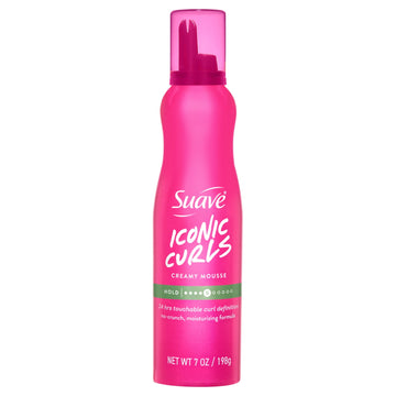 Suave Iconic Curls Hair Mousse, Curl Defining, 24 Hour Soft Hold, Lightweight, 7 OZ