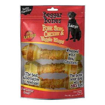 Savory Prime 810359003634 13.1 oz Beggar Bones Pork Skin, Chicken & Veggie Wraps Dog Treats