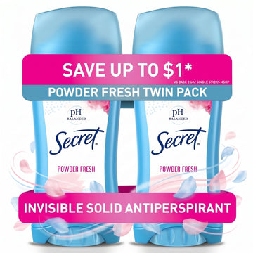 Secret Invisible Solid Antiperspirant Deodorant, Powder Fresh, Twin Pack, 2.1 oz each