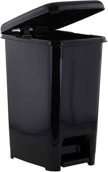Slim 4-gallon Step on Trash Can with Lid.  Space Savor Trash Can, Good for Dorm Room, Kitchen, Bathroom, or Office, Keeps the Room Neat and Clean. Black Color. By Superio.