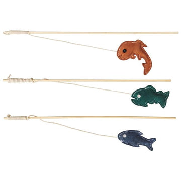 Spot 52263 12 in. Dura-Fuse Leather Fish Teaser Wand Cat Toy - Assorted Color