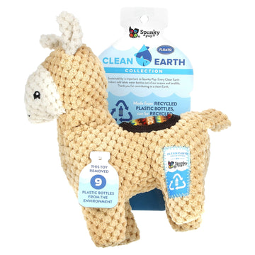 Spunky pup Clean Earth Plush Dog Toy with Squeaker - Recycled, Eco-Friendly, Floats for Beach, Lake, Pool - Llama