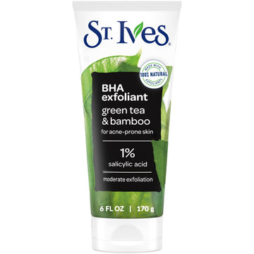 St. Ives BHA Green Tea & Bamboo Face Scrub, Moderate Exfoliating Face Wash with 1% Salicylic Acid, 6oz