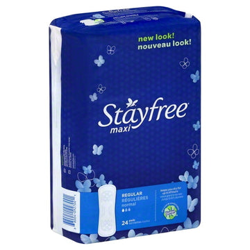 Stayfree Maxi Regular Long Pads Wingless, Unscented, 24 Ct, Multi-Fluid Absorption, Comfortably Dry For Up To 8 Hours