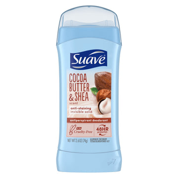Suave Invisible Solid Antiperspirant Deodorant, Cocoa Shea Butter, Unisex, 2.6 oz