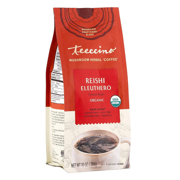 Teeccino Mushroom Herbal Coffee Reishi Eleuthero - 10 ounce - Dark Roast, Caffeine Free