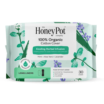 Honey Pot 100% Organic Cotton Cover Cooling Herbal Infusion Long Liners, 30ct
