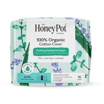 The Honey Pot Company, Herbal Super Pads with Wings, Organic Cotton Cover, 16 ct.
