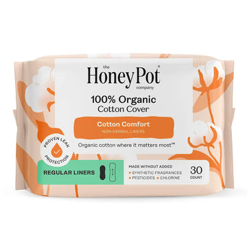 Honey Pot 100% Organic Cotton Cover Cotton Comfort Regular Liners, 30ct