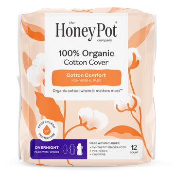 The Honey Pot Company Organic Non-Herbal Overnight Pads, 12 Count