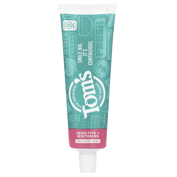 Tom's of Maine Sensitive + Whitening, Toothpaste for Sensitive Teeth, Fluoride-Free, Soothing Mint, 1 oz