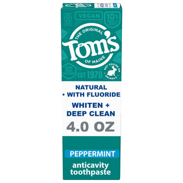 Toms of Maine Whiten Plus Deep Clean Natural Whitening Toothpaste with Fluoride, Peppermint, 4.0 oz