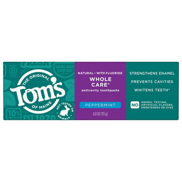 Toms of Maine Whole Care Natural Toothpaste with Fluoride, Peppermint, 4.0 Oz