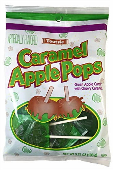 Tootsie (1) Bag Caramel Apple Pops - Green Apple Hard Candy with Chewy Caramel - Individually Wrapped Halloween/Fall Candy - Net Wt. 3.75 oz