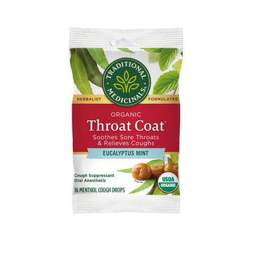 Traditional Medicinals Organic Throat Coat Eucalyptus Mint Cough Drops, 16 Lozenges
