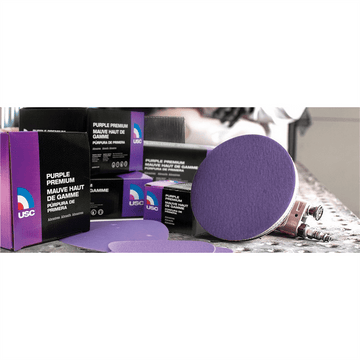 USC ABRASIVES Purple Premium 991408 Sanding Disc, 6 in Dia, P120 Grit, Film Backing, Wet/Dry, Hook and Loop Attachment