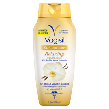 Vagisil Feminine Wash for Intimate Area Hygiene, Scentsitive Scents, pH Balanced and Gynecologist Tested, Vanilla Blush, 12 fl oz