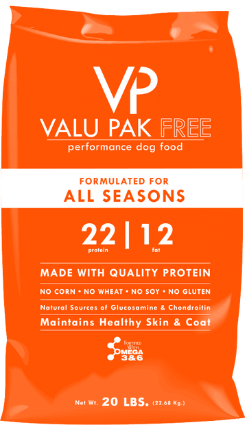 Valu-Pak Free 22-12 All Seasons Dog Food, Gluten Free, Wheat Free, Corn Free, Soy Free, Skin & Coat Health, 20 lbs