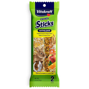 Vitakraft Crunch Sticks Rabbit & Guinea Pig Treats Variety Pack - Popped Grains & Apple - 2 Pack
