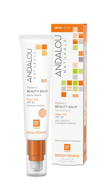 Andalou Naturals BB Vitamin C Beauty Balm, Brightening, SPF 30, Sheer Tint, 2 fl oz (58 ml)