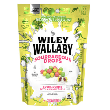 Wiley Wallaby Sourrageous Drops, Sour Licorice Candy, 6 oz. Bag, Contains Wheat & Soy