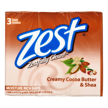 Zest Bath Bars, Cocoa Butter & Shea, 4 oz bars, 3 ea