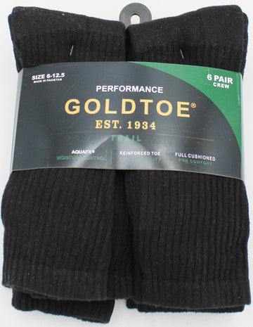 GOLDTOE 6PK CREW SOCKS BLACK PP$22.00 SZ 6-12 NI