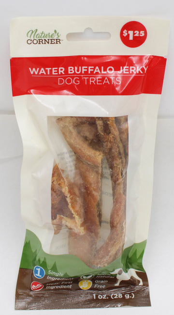 NATURE'S CORNER PIG EAR CHEW .5oz., WATER BUFFALO JERKEY 1oz. BB 3.1.27