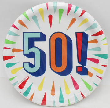 7" PAPER LUNCH PLATE 8CT 50TH BIRTHDAY BURST