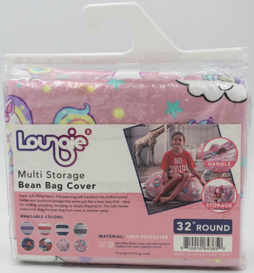 Bean Bag Chair Cover - Stuffed Animal Storage Bean Bag Cover 32" Round, Pink and White Stripe